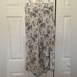 Cynthia Rowley Cream and Black Linen Pants with Tigers